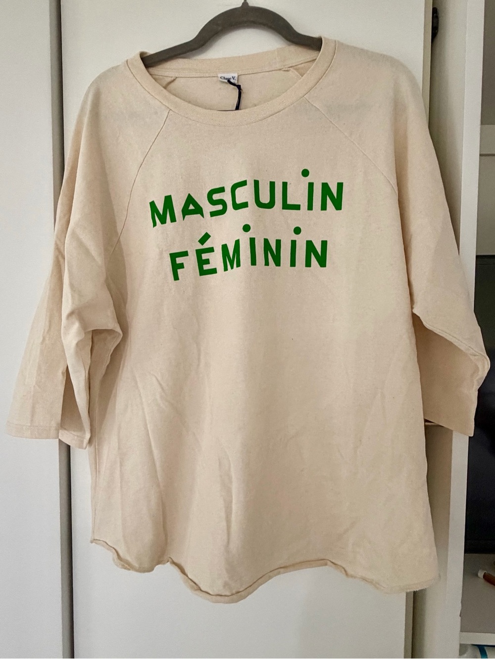 NWT Clare V. Masculin Féminin Green-Print Cream Women's Top